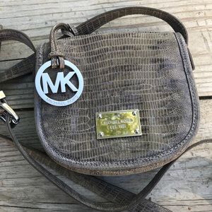 Michael Kors Small Crossbody Bag in Taupe Brown with Gold Hardware